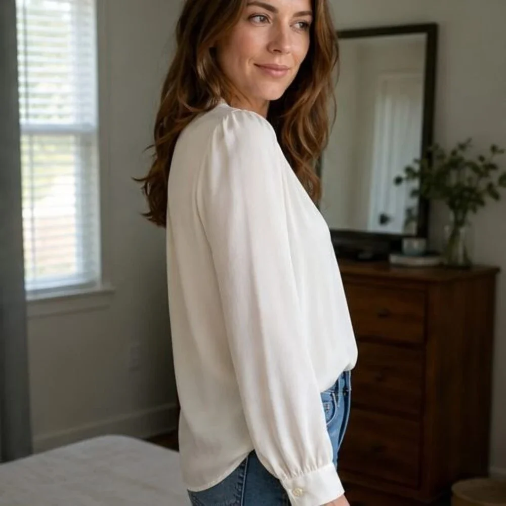 White Tie Neck Blouse